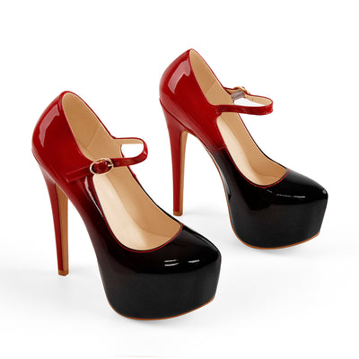 Mary Jane Platform Red Pointed Toe Stiletto High Heels Pumps