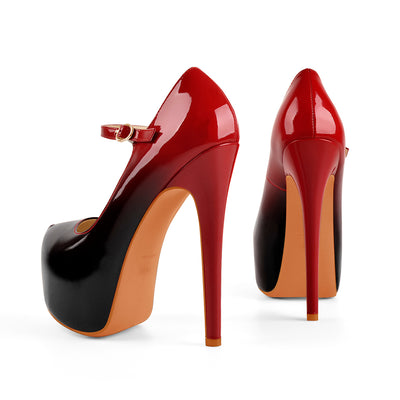 Mary Jane Platform Red Pointed Toe Stiletto High Heels Pumps