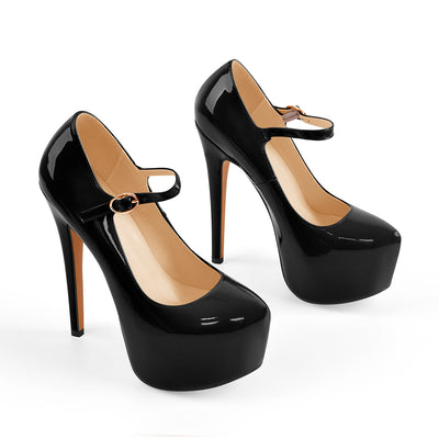 Mary Jane Platform Black Pointed Toe Stiletto High Heels Pumps