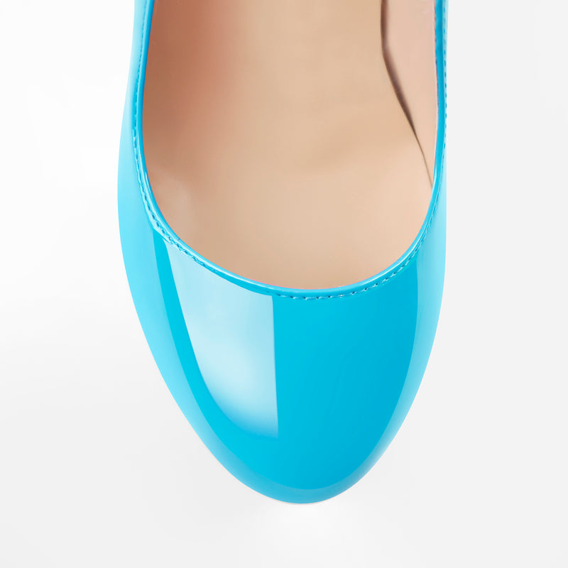 Platform Round Toe High Heel Slip-On Blue Pumps