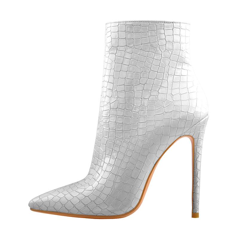 Silver Stone Pattern Pointed Toe High Heels Ankle Booties