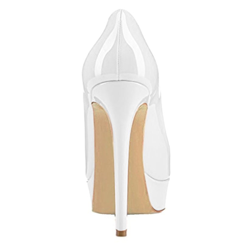 Round Toe Low Platform White Slip On High Heels – Onlymaker