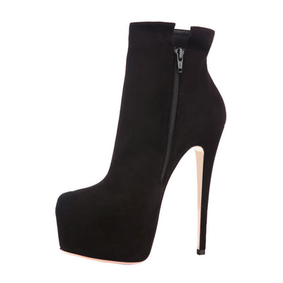 Round Toe Side Zipper Slim Ankle Boots