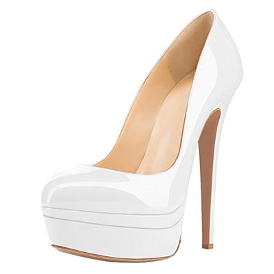 Patent Leather Round Toe Double Platform High Heel Pumps