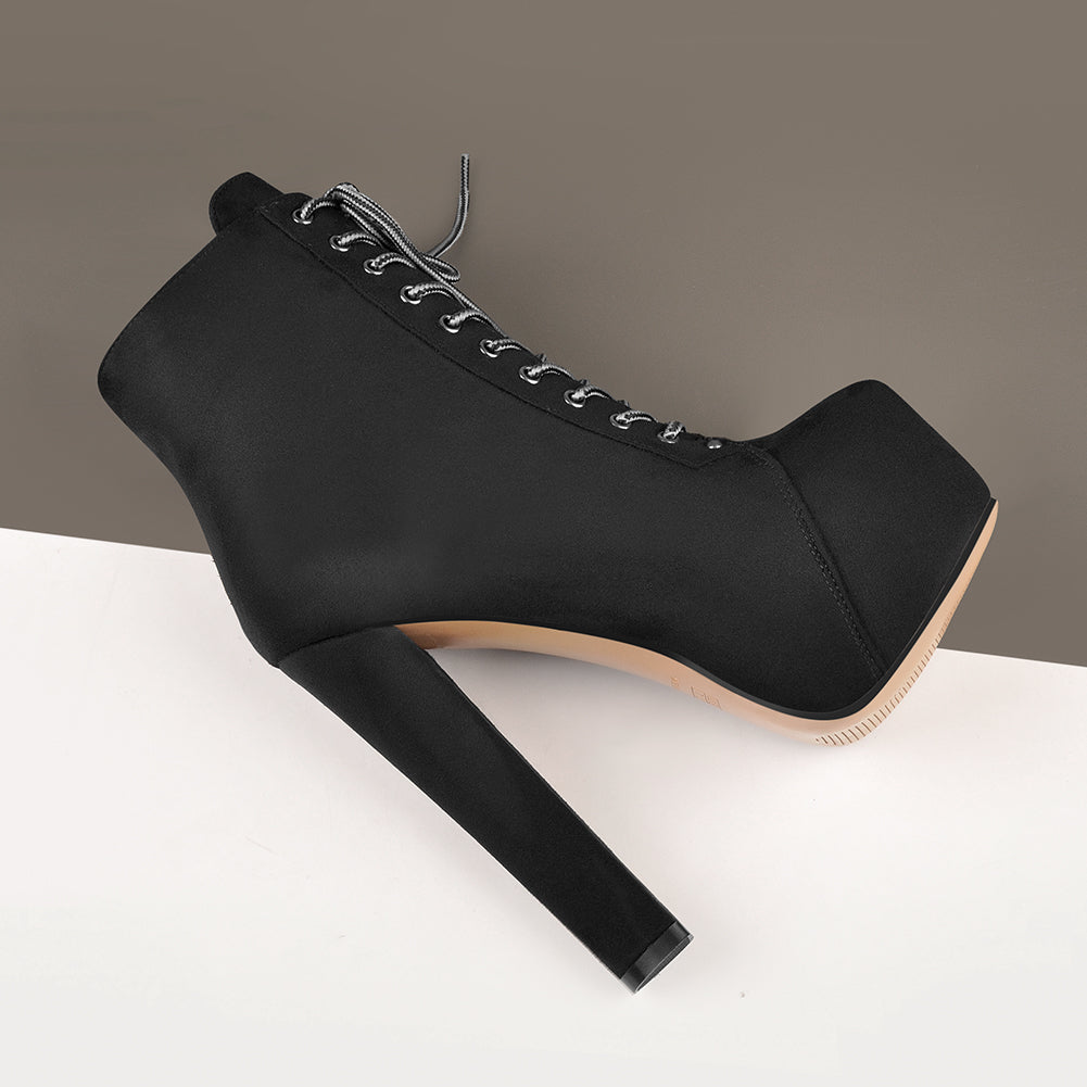 Black Suede Platform Round Toe Chunky Heel Ankle Boots – Onlymaker