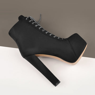 Black Suede Platform Round Toe Chunky Heel Ankle Boots