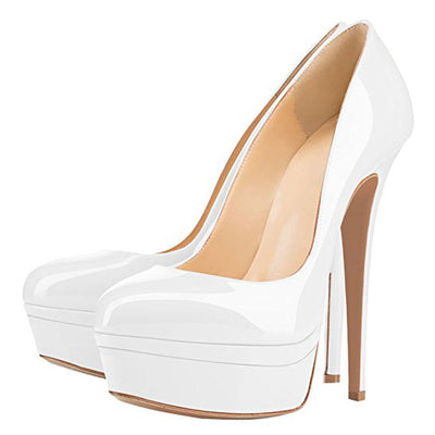 Patent Leather Round Toe Double Platform High Heel Pumps