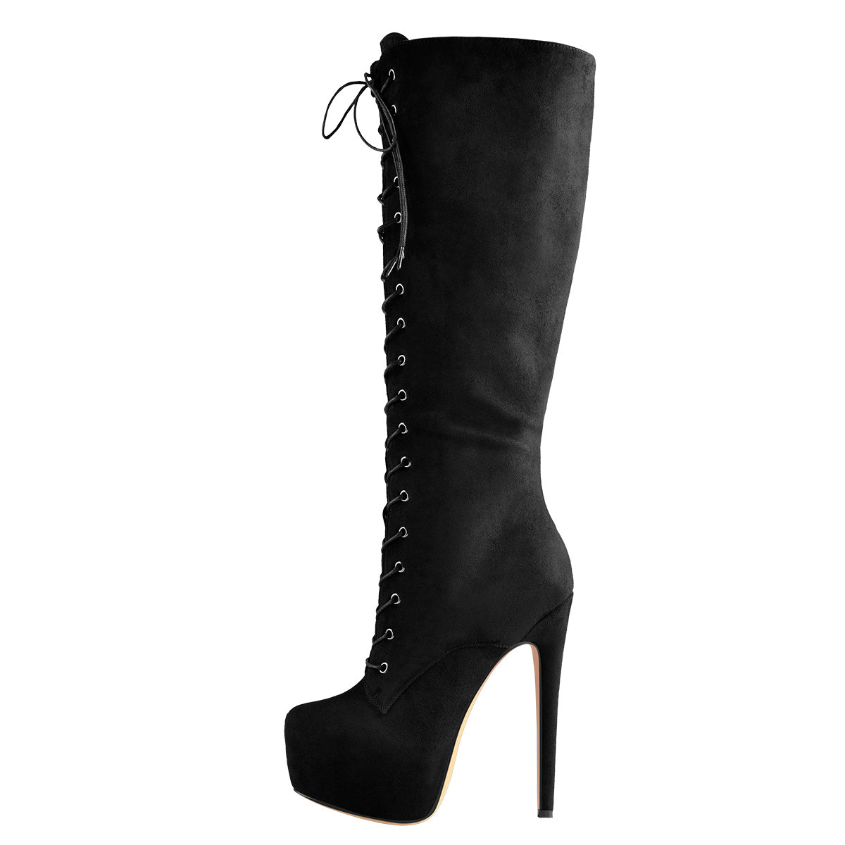 Black Platform Lace-Up Over The Knee High Heel Boot – Onlymaker