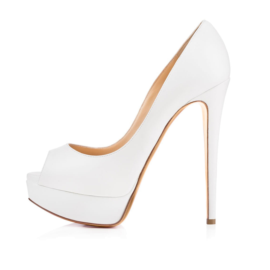 Footwear White Platform Stiletto Heels Peep Toe Pumps Platform